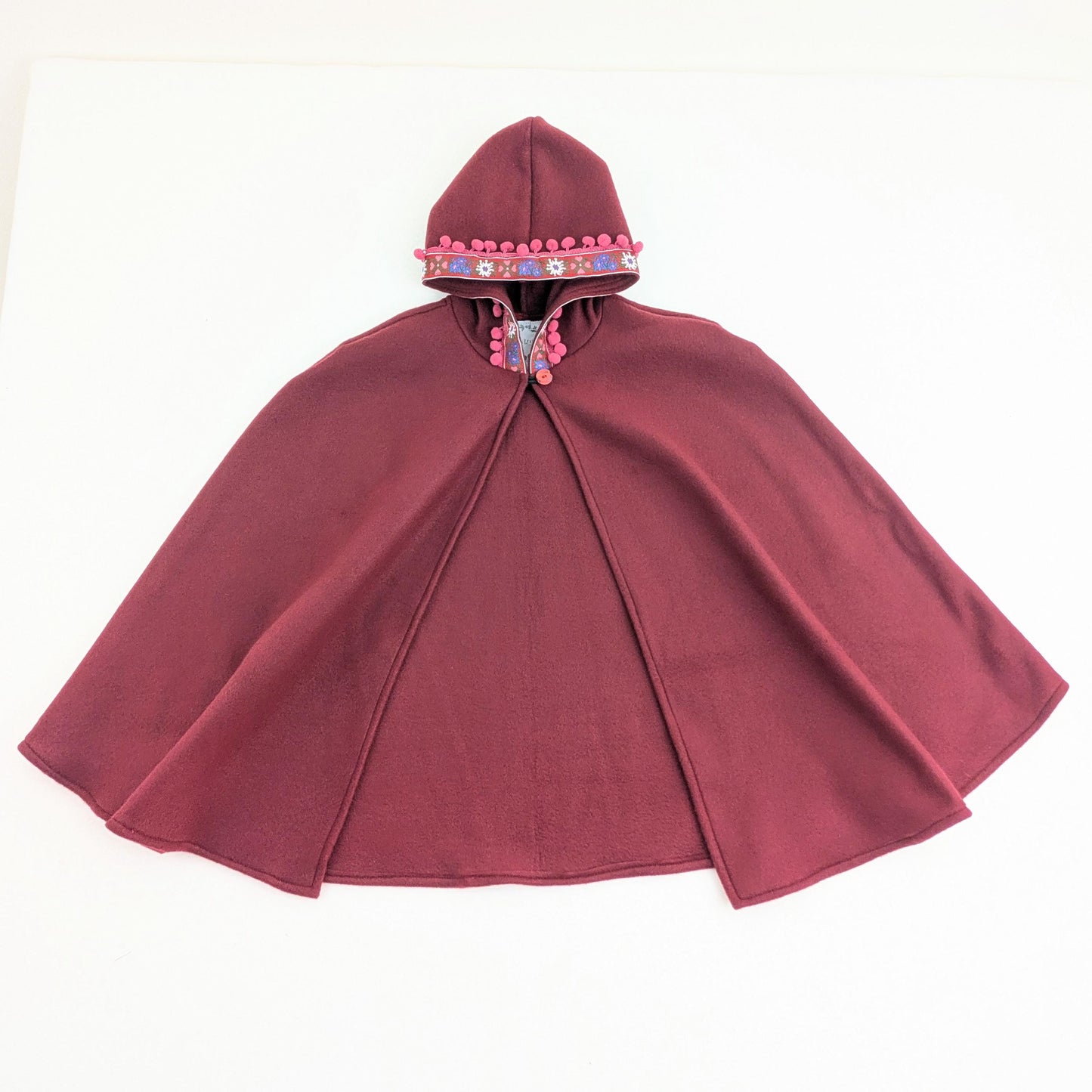 Cape à capuche en polaire bordeaux, Cadeaux pour enfants, Cape médiévale fantastique, Poncho de conte de la Renaissance, Costume fantastique, Taille L (9-12 ans)