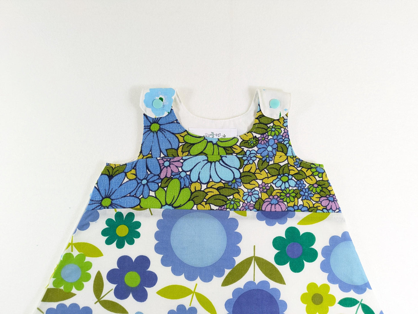 Robe patchwork 3M Blue Daisy pour bébés filles, robe chasuble florale bleue et verte, 3-6 mois