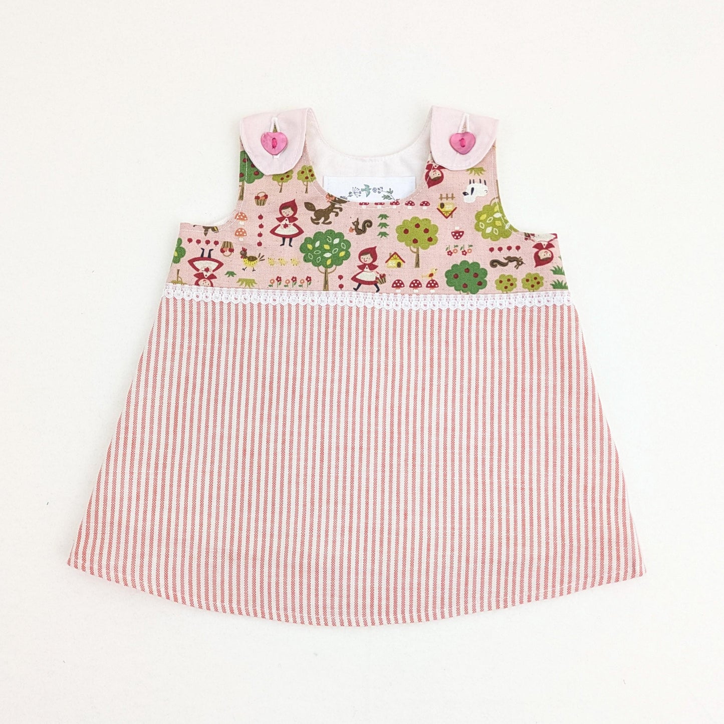 Robe chasuble du Petit Chaperon Rouge pour nouveau-né, Thème de la crèche Contes de fées, Cadeau de shower pour bébé fille, Tenue rayée rose, Vêtements de contes de fées