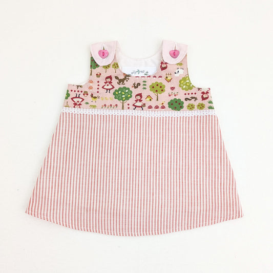Newborn Little Red Riding Hood Pinafore Dress, Storybook Nursery Theme, Baby Girl Shower Gift, Pink Striped Outfit, Fairy Tale Clothes