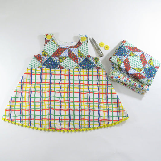 Girls Dress 12M Baby Rainbow Plaid Pinafore Dress, Handmade Clothing Funky Boutique Boho Jumper Sundress Rainbowcore 1st Birthday Gift