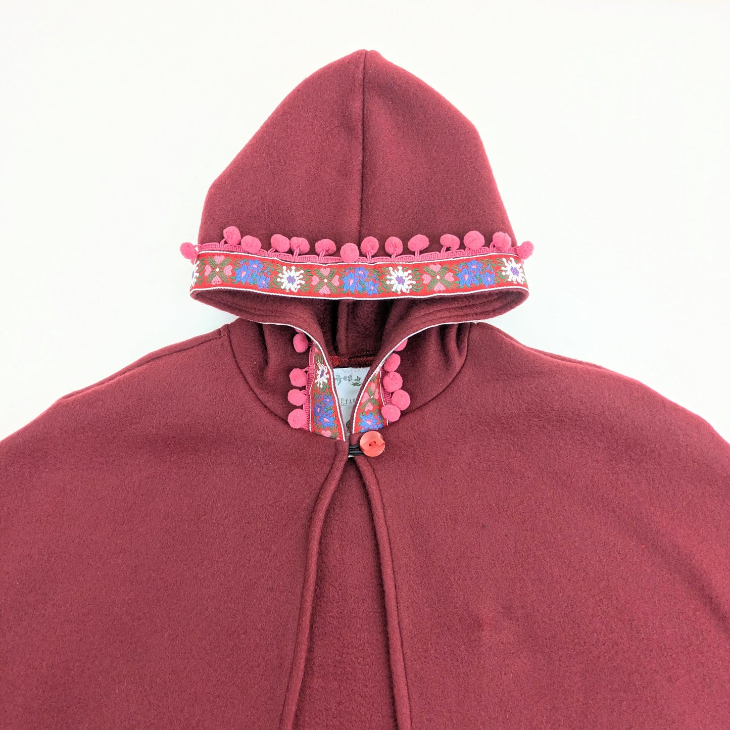 Cape à capuche en molleton marron pour fille ornée d'un ruban floral, cape poncho de conte de fées, cadeau pour fille, taille L (9-12 ans)