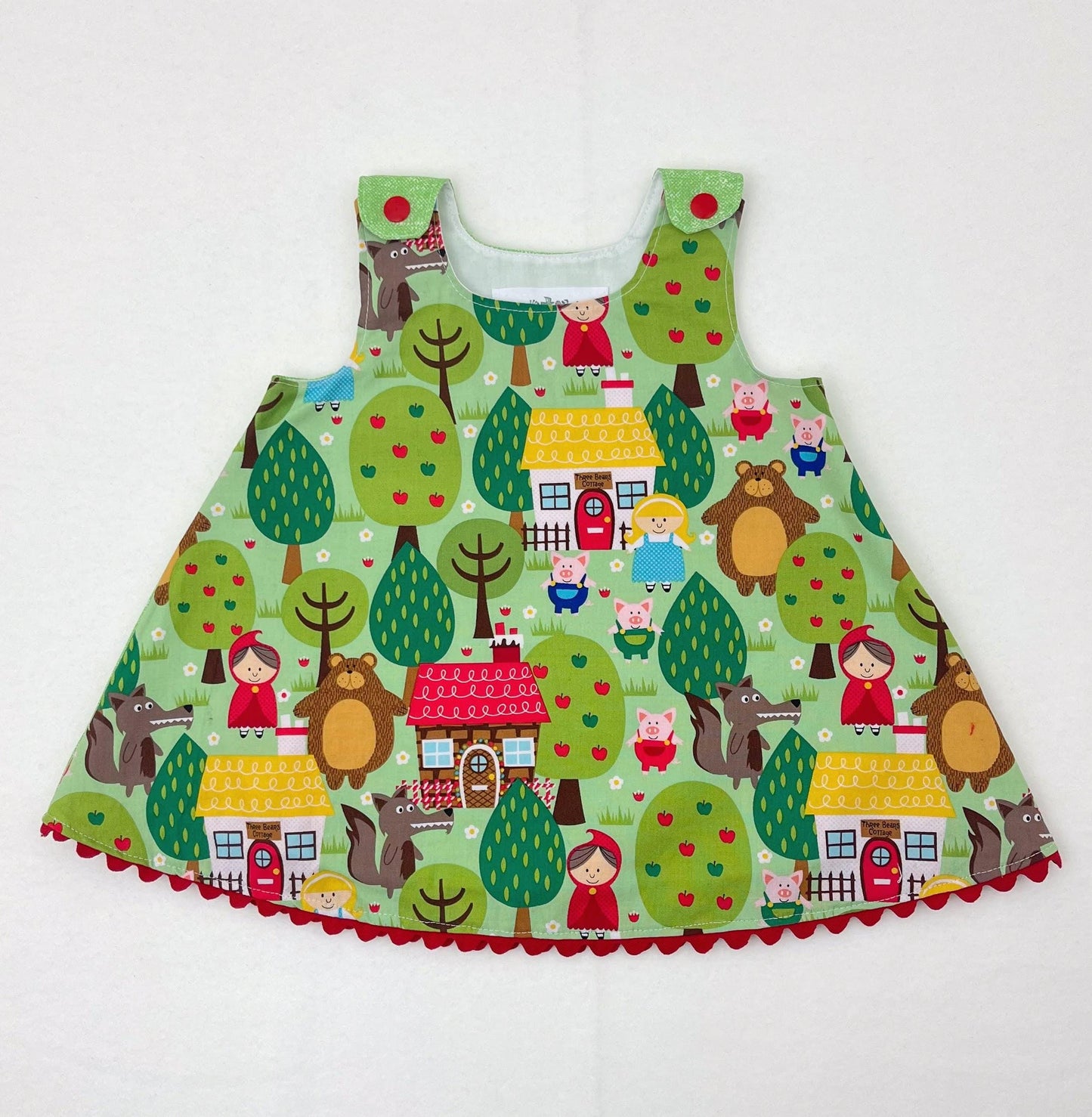 Robe chasuble pour filles 6M, comptine, cadeau de naissance en coton pour l'été, cadeaux faits à la main pour filles, Le Petit Chaperon Rouge, Les Trois Petits Cochons, Boucles d'or