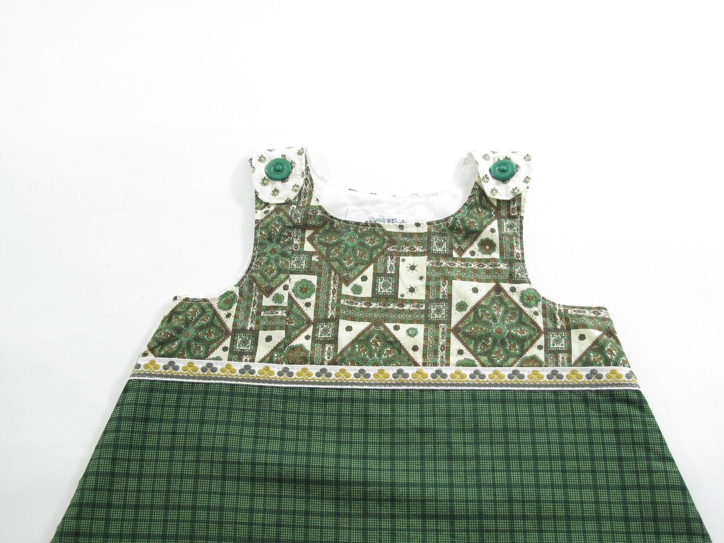 Robe pour fille 3T, Tenue chasuble salopette bébé fille rétro vert cachemire, cadeau 3ème anniversaire, séance photo, recyclé artistique insolite
