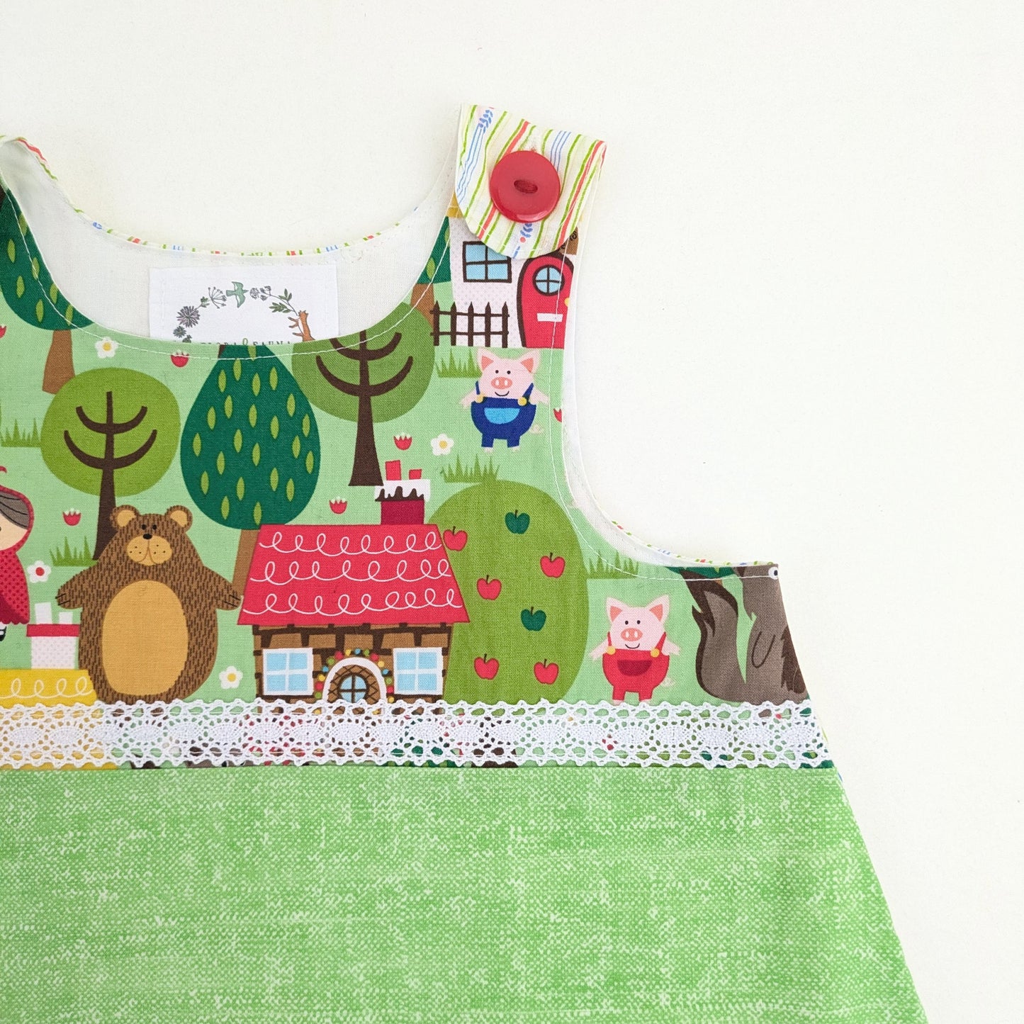 Robe chasuble 5T, imprimé contes de fées, Le Petit Chaperon rouge, Les 3 petits cochons, Boucles d'or, Vêtements de rentrée scolaire