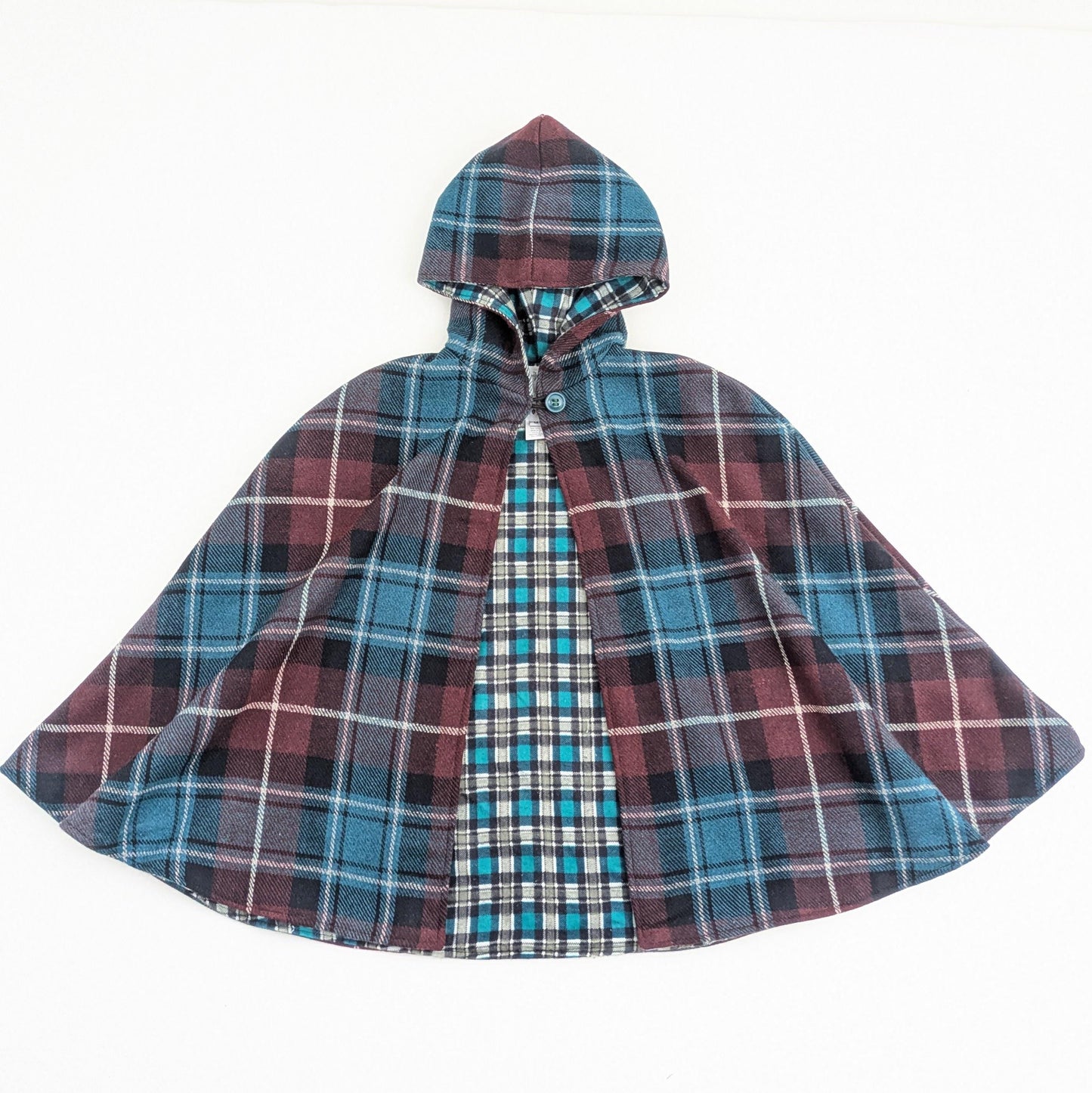 Cape à carreaux pour enfants, cape de Noël forêt, vêtement d'extérieur à capuche conte de fées, poncho en flanelle à carreaux pour enfants filles garçons pour siège auto Taille M (5-8 ans)