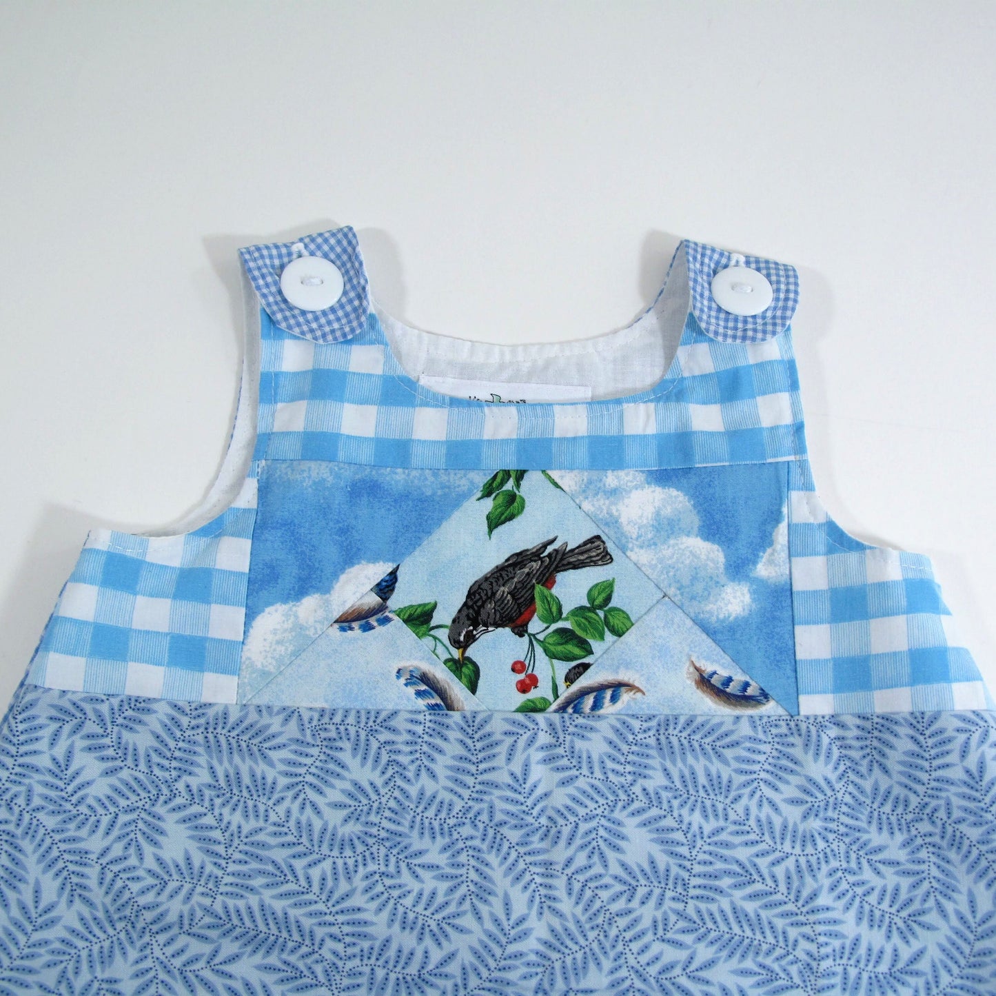 Salopette patchwork oiseau bleu 2T, Robe chasuble faite main pour bébés filles, Cadeaux pour filles, 2ème anniversaire de bébé