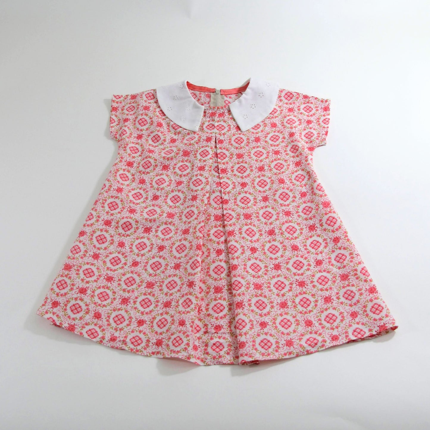Robe plissée rose 2T pour fille, robe reproduction vintage années 40, col en dentelle œillet, robe de famille pour fille