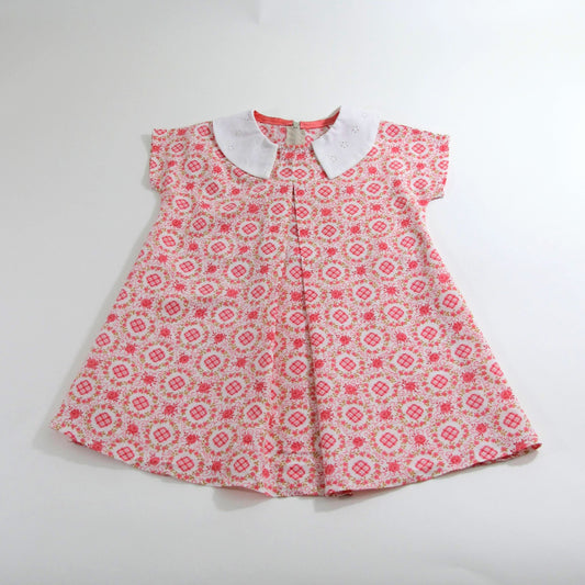 2T Pink Rose Pleated Girls Dress, 1940s Vintage Reproduction Dress, Eyelet Lace Collar, Girls Heirloom Dress