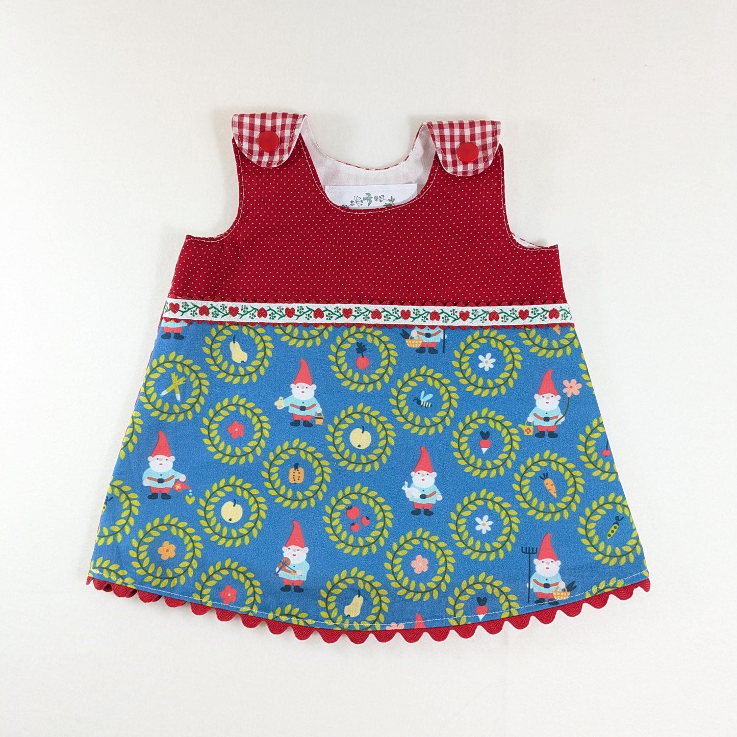 Gnome Baby Dress, Baby Shower Gift, New Baby Gift, Woodland Baby Girl, Handmade Newborn Pinafore, Vintage Baby Clothes