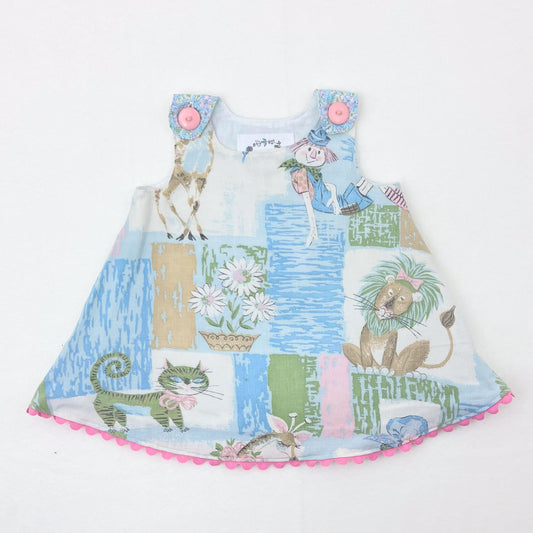 6M Girls Vintage Storybook Pinafore, Patchwork Animals Print, Retro Summer Dress, Cottagecore Nursery, Sustainable Gift