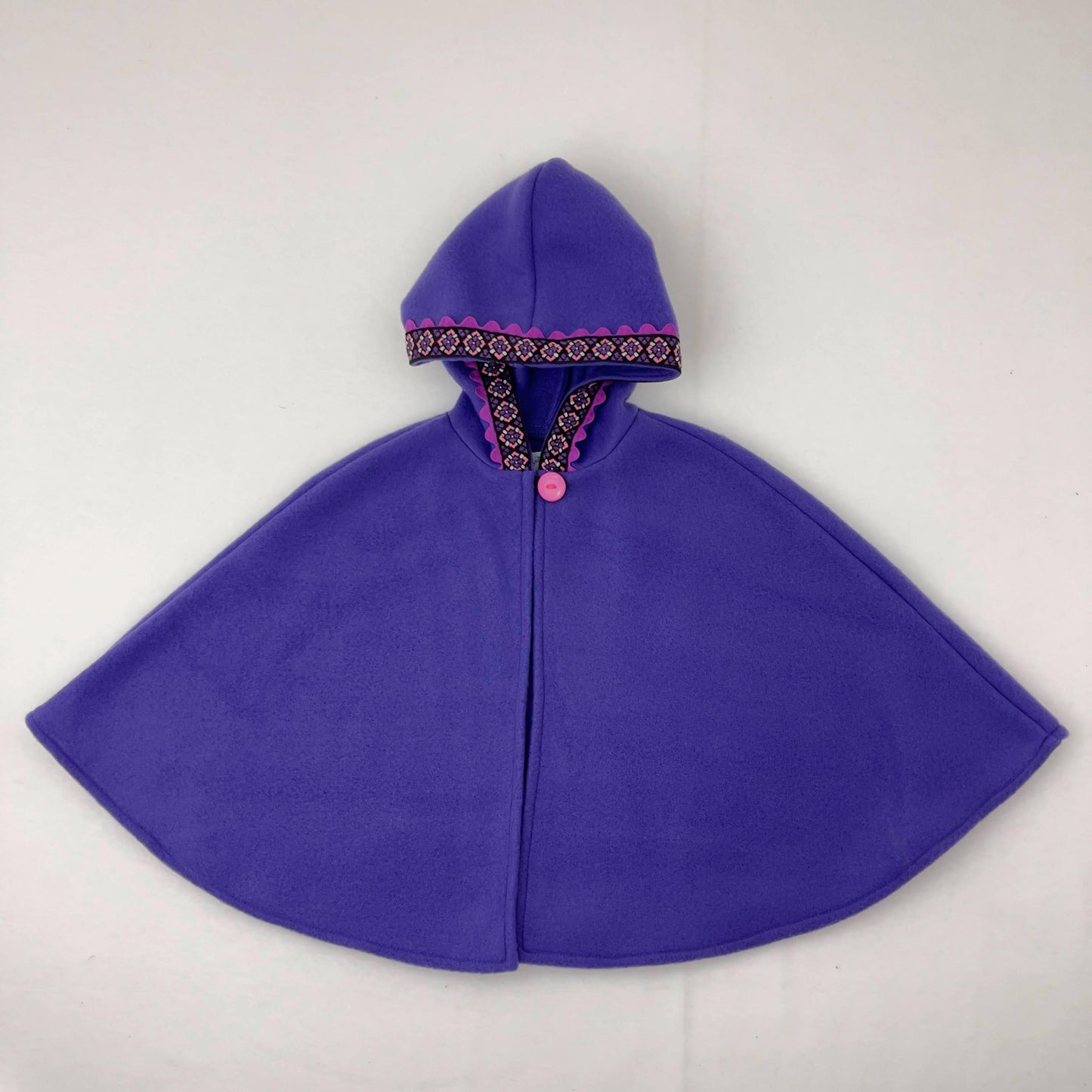 Girls Fairytale Purple Fleece Hooded Cloak with Vintage Jacquard Trim