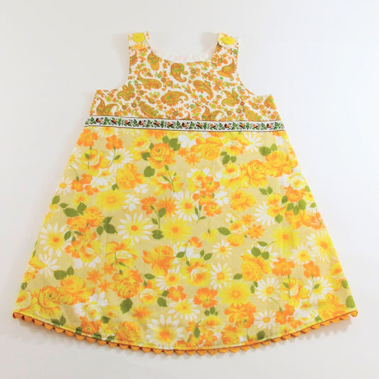 Toddler Girls Dress 4T, Patchwork Floral Sunshine Pinafore, Hippie Boho Sundress, Handmade Gifts for Girls