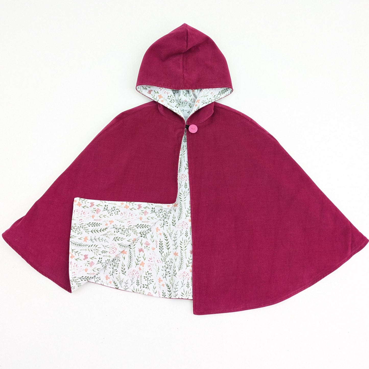 Cape En Velours Côtelé Rose Framboise Pour Filles, Poncho Doublé En Flanelle Florale Pour Tout-Petit, Manteau De Printemps, Cadeau Fait Main Pour Bébé, Manteau De Siège Auto Pour Enfant