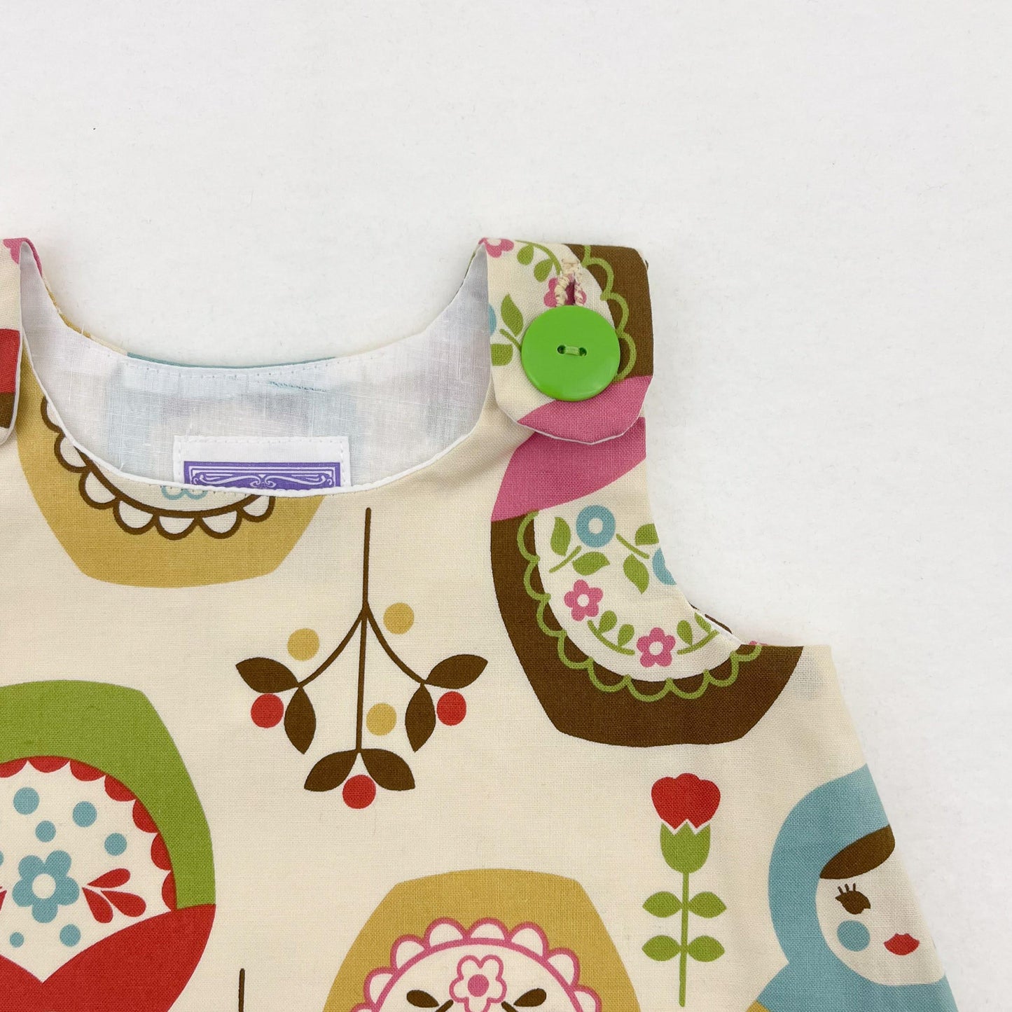 Russian Nesting Doll Pinafore Dress 3-6 Month Unique Easter Gifts, Spring Baby Shower, Retro Apron Dress, Newborn Girl Gift Tea Party Outfit