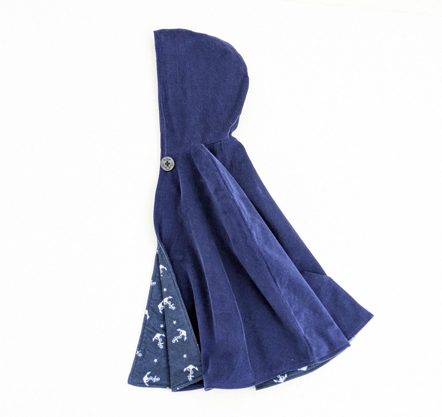 Cape de marin bleu marine pour enfants, flanelle imprimée ancre, cape à capuche, poncho pour siège auto, garçons, filles, tout-petants, tailles 1-12 ans