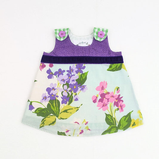Vintage Floral Violet Newborn Dress, Baby Shower Gift, Retro Summer Outfit, Handmade Cottagecore Heirloom